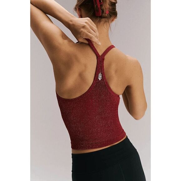 Free People Happiness Runs Lurex Sweetheart Crop Tank Pink Glitter Lovestruck - Picture 6 of 8